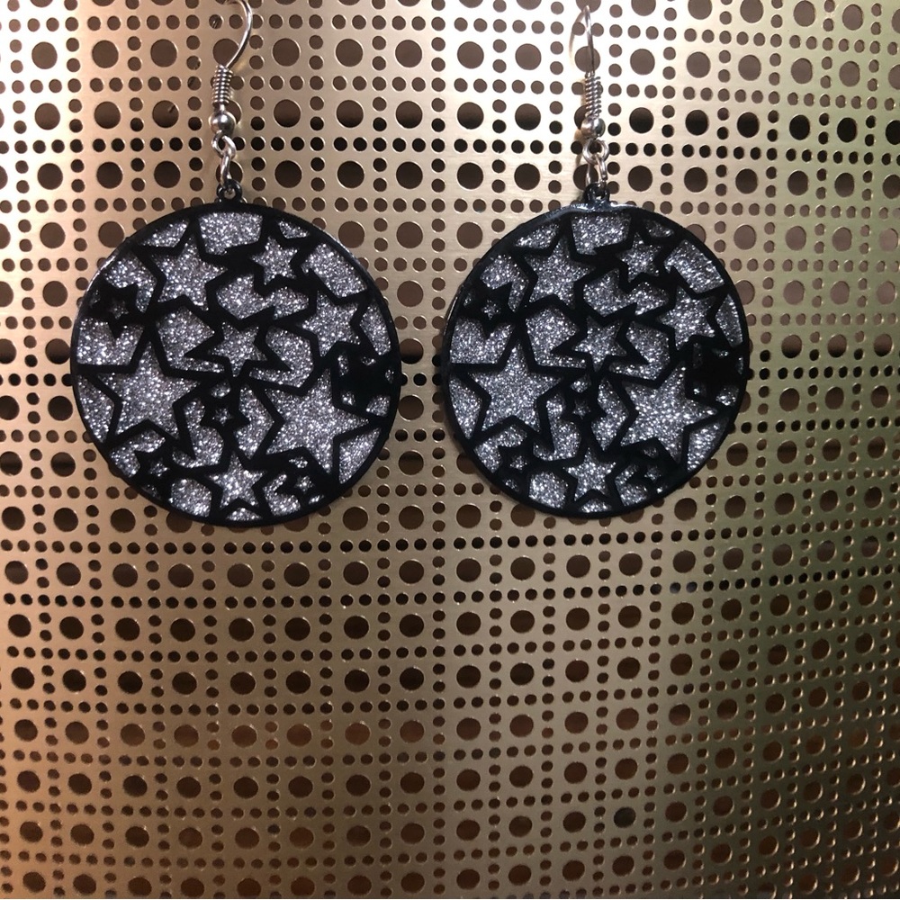 Black and Silver Star Earrings